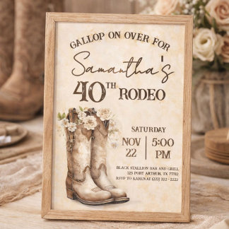 Blush och stövlar 40-års rodeo västern födelsedag inbjudningar