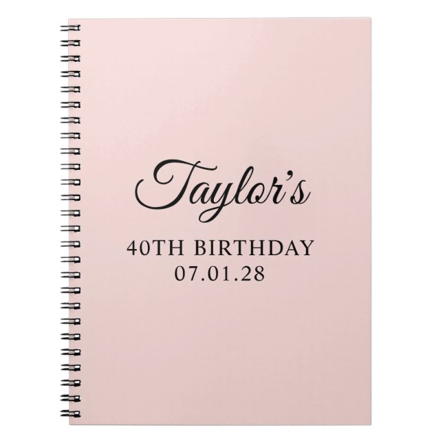 Blush och svart elegant skript 40-årsdag anteckningsbok (Framsidan)
