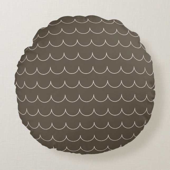 Blush & Olivfärgad Scallop Geometrisk Kudd - Rund Kudde (Framsidan)