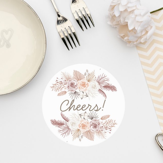 Blush Pampas Grass Wedding Coaster Underlägg Papper Rund (Skapare uppladdad)