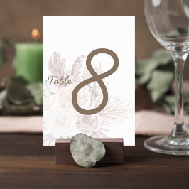 Blush Pampas Grass Wedding Table Number Card Bordsnummer