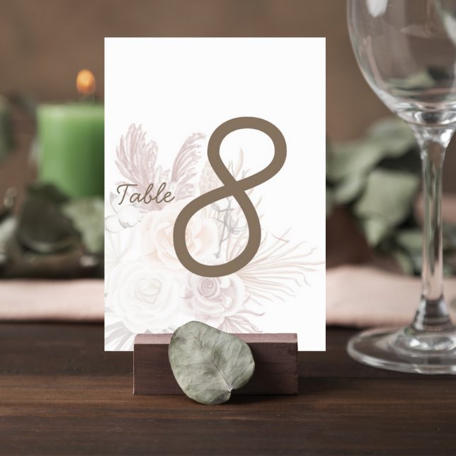 Blush Pampas Grass Wedding Table Number Card Bordsnummer (Skapare uppladdad)