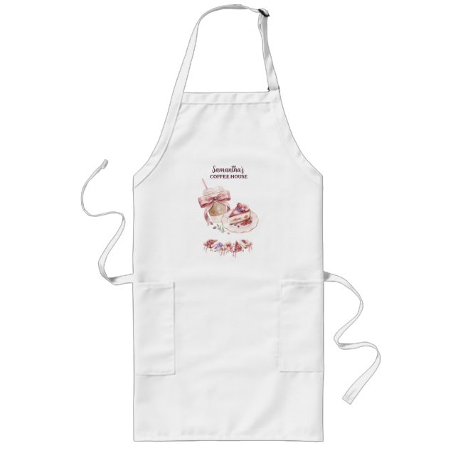 Blush Patisserie Café Anpassad Varumärke Långt Förkläde (Framsidan)
