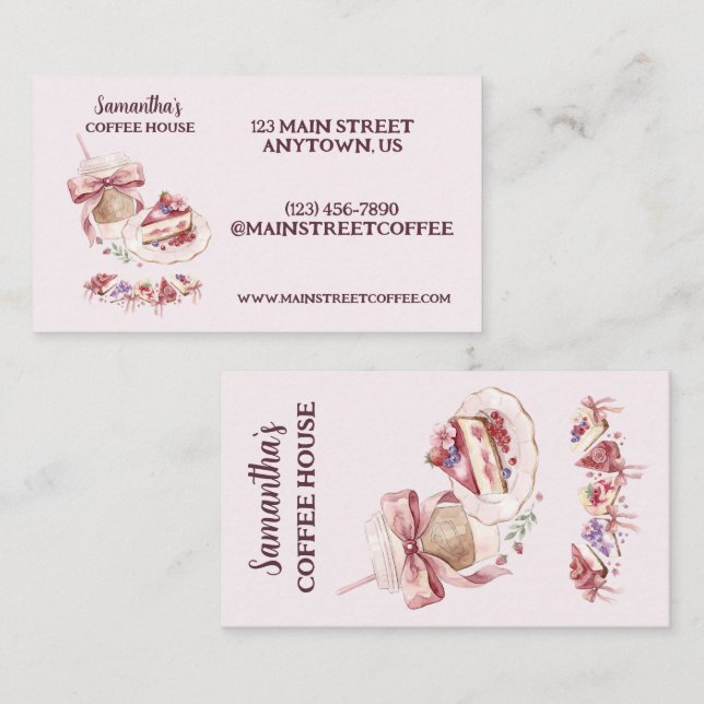 Blush Patisserie Café Anpassad Varumärke Visitkort (Fram/baksida)