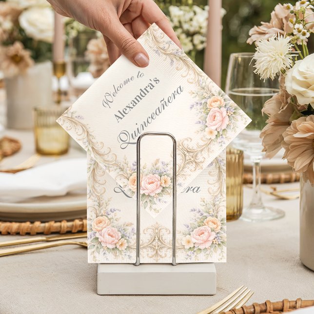 Blush Peach Baroque Quinceañera Pappersservett (Skapare uppladdad)