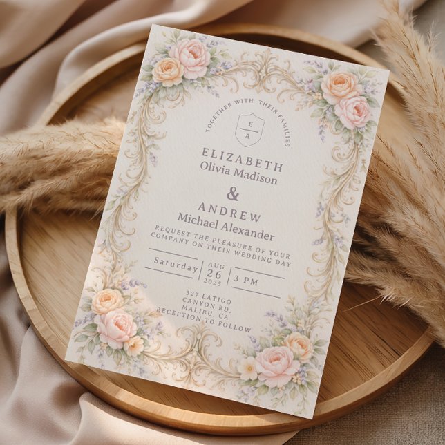 Blush Peach Baroque Rose Wedding Inbjudningar (Skapare uppladdad)