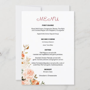 Blush & Peach Blommig Huvudrättsmeny 2 Inbjudningar