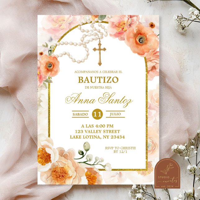Blush Peach Flicka Dop Invitation Inbjudningar (Skapare uppladdad)