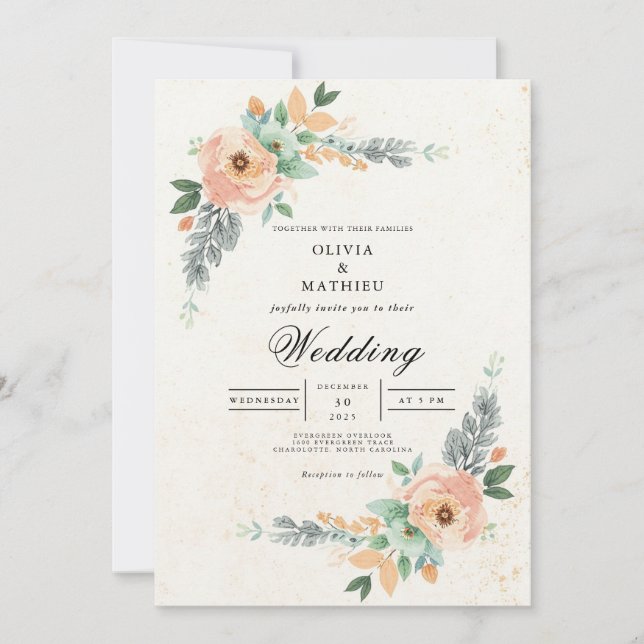 Blush Peach Floral Arch Wedding Inbjudningar (Framsida)