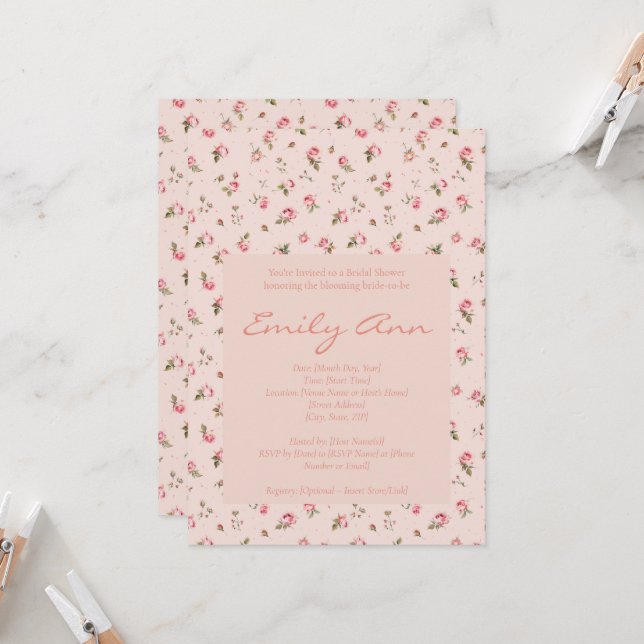 Blush & Peach Floral Bridal Shower Invitation Inbjudningar (Fram/Back In Situ)