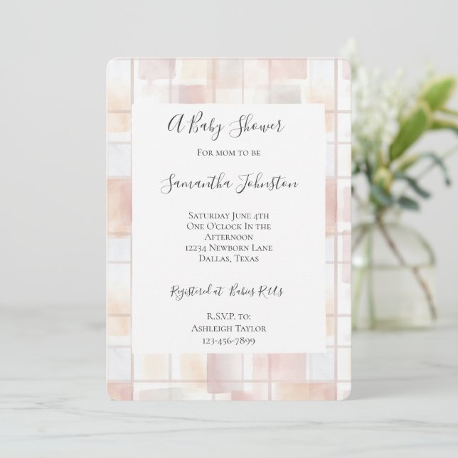 Blush Peach Squares Baby Shower Inbjudningar (Stående Fram)