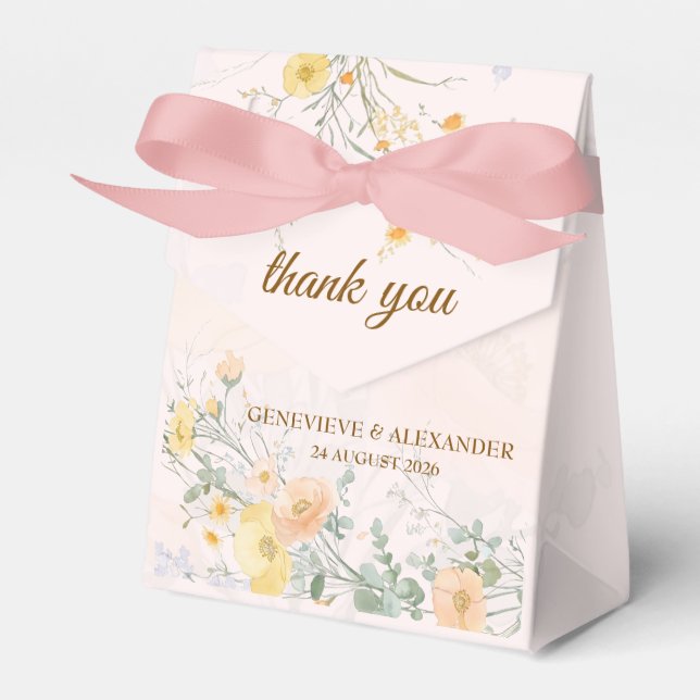 Blush Peach Wildflower Botanical Wedding Favor Box Presentaskar (Framsidan Sidan)