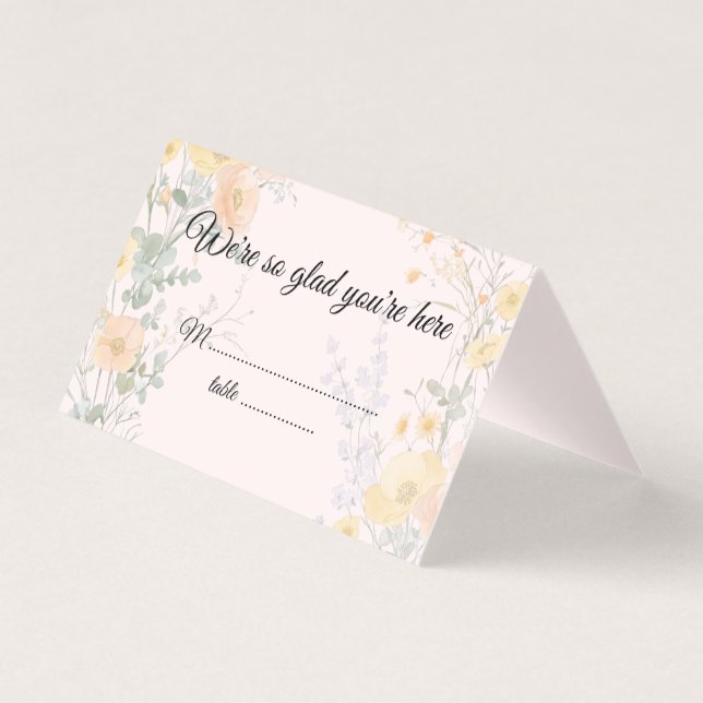 Blush Peach Wildflowers Folded Wedding Place Cards Kort (Framsida)