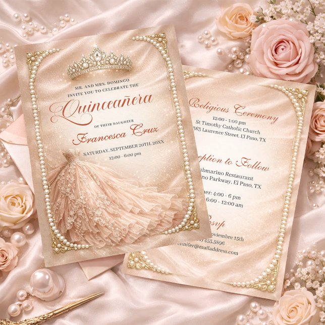 Blush & Pearl Royal Tiara quinceanera  Inbjudningar (Skapare uppladdad)