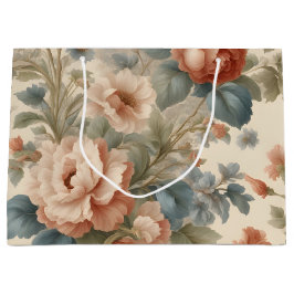 Blush Peony Collage with Blue Flowers