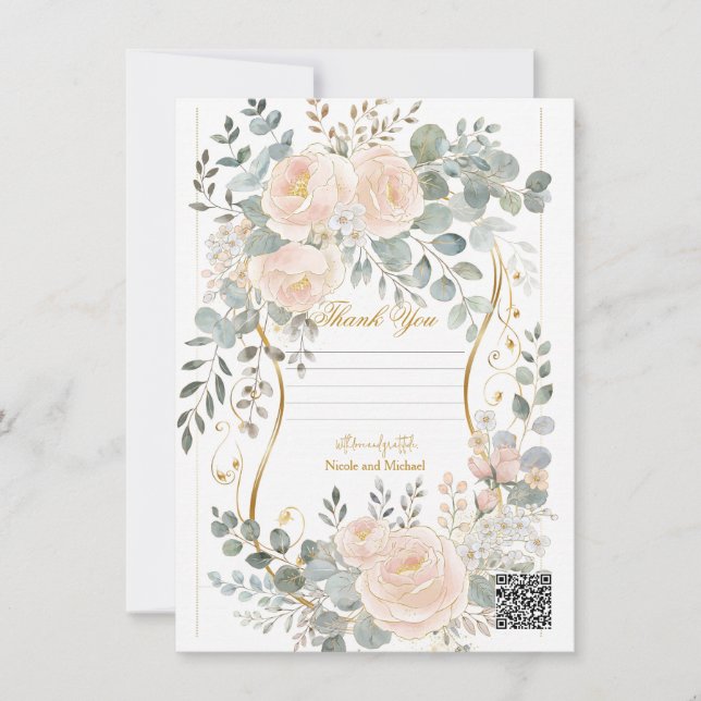 Blush Peony & Eucalyptus Botanical Floral Wedding  Inbjudningar (Framsida)