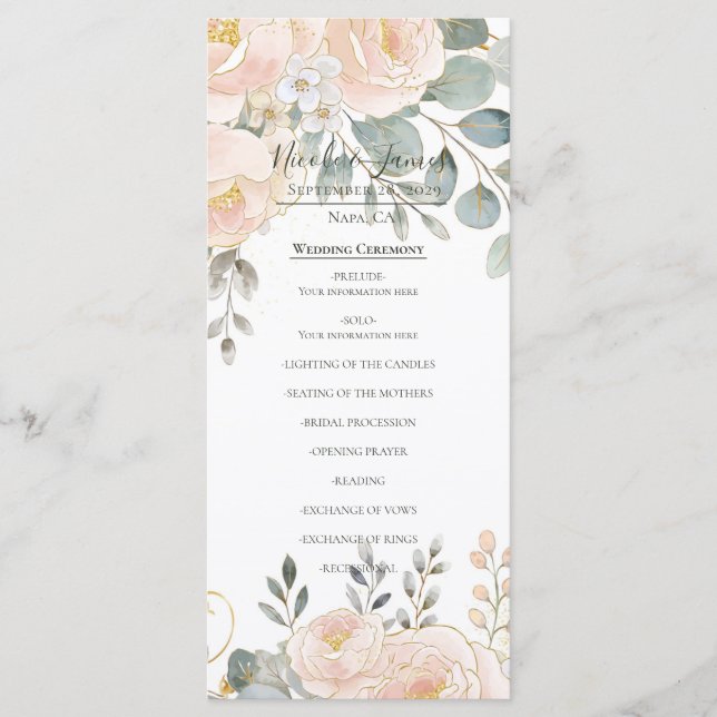 Blush Peony & Eucalyptus Botanical Floral Wedding  Meny (Framsida)