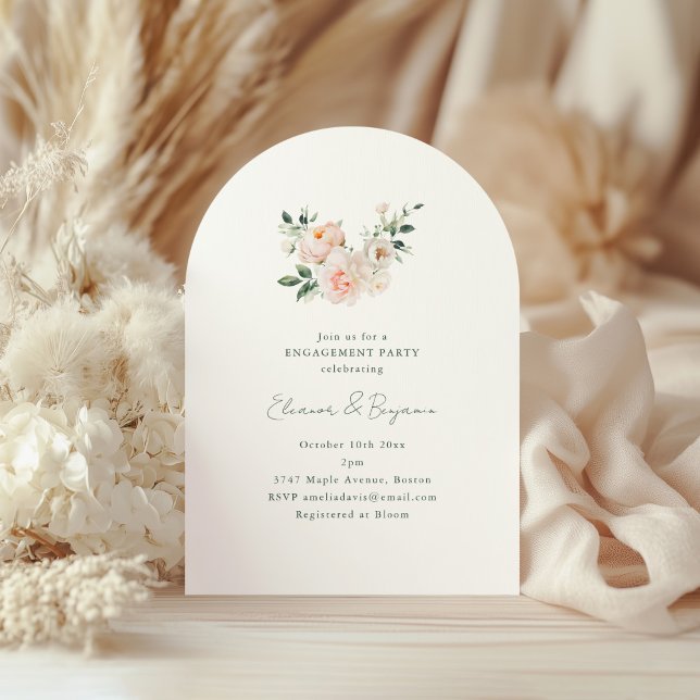 Blush Peony Floral Arch Minimal Engagement Party Inbjudningar (Skapare uppladdad)