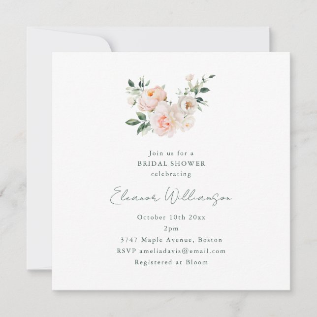 Blush Peony Floral Square Minimalist Bridal Shower Inbjudningar (Framsida)