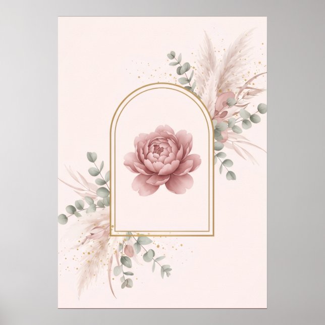 Blush Peony Guld Arch Sage Pampas Konst Poster (Framsidan)