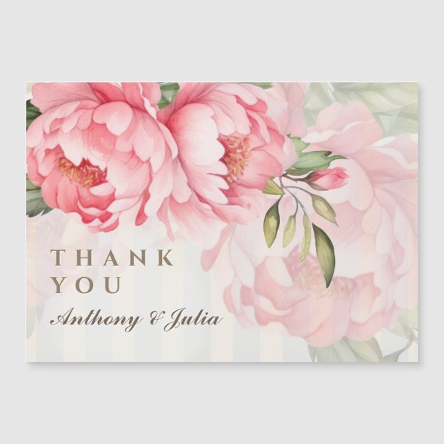 Blush Peony Striped Wedding Thank YouMagnetic Card (Framsida)