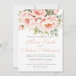 Blush Peony Watercolor Wedding Invitation Inbjudningar