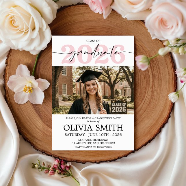 Blush Pink 2026 Photo Graduation Invite Inbjudningar (Skapare uppladdad)