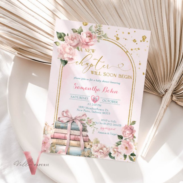Blush Pink A New Chapter Baby Shower Invitation Inbjudningar (Skapare uppladdad)
