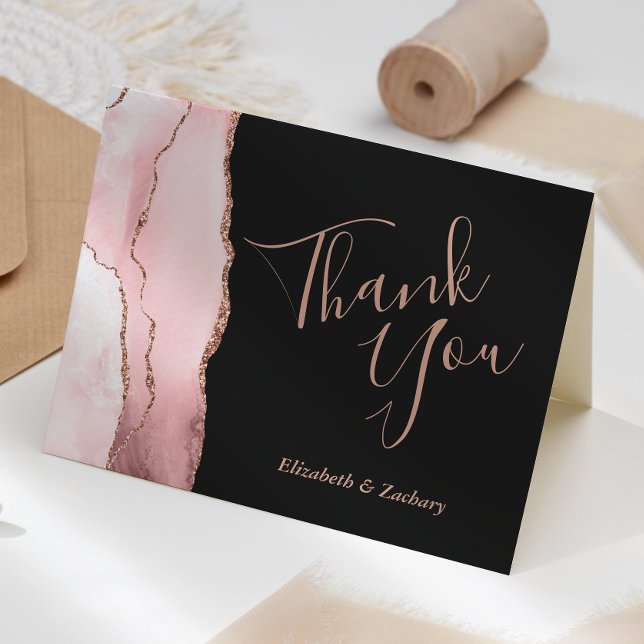 Blush Pink Agate Rose Gold Dark Wedding Thank You Kort (Skapare uppladdad)