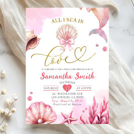 Blush Pink All I Sea Is Love Coastal Bridal Shower Inbjudningar