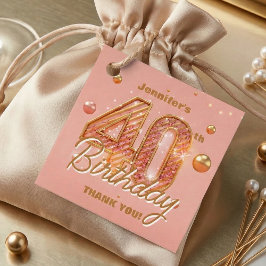 Blush Pink and Gold Glam 40th Birthday Thank You Gåvor Etiketter