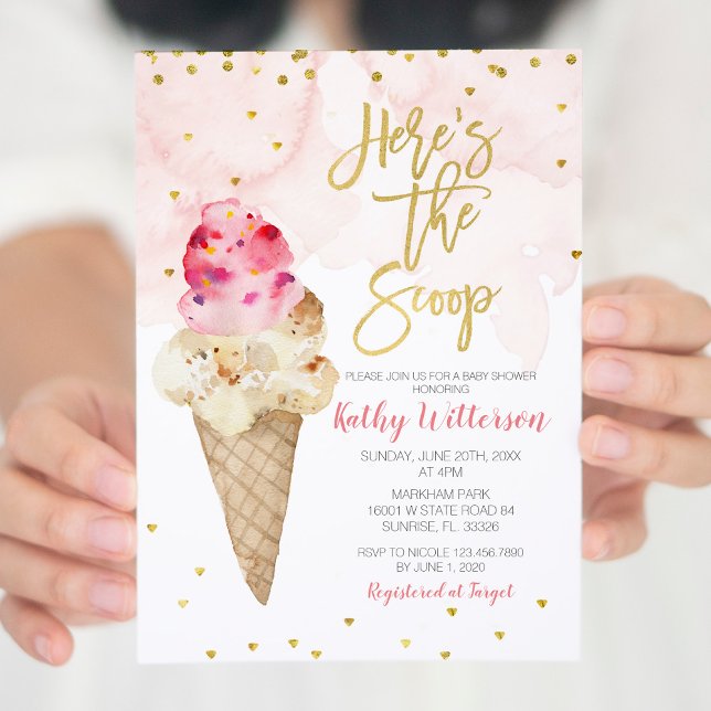 Blush Pink and Gold Ice Cream Baby Shower Inbjudningar (Skapare uppladdad)