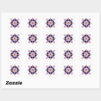 Blush Pink and Navy Geometric Floral Tiles Fyrkantigt Klistermärke