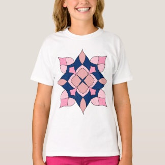 Blush Pink and Navy Geometric Floral Tiles T Shirt