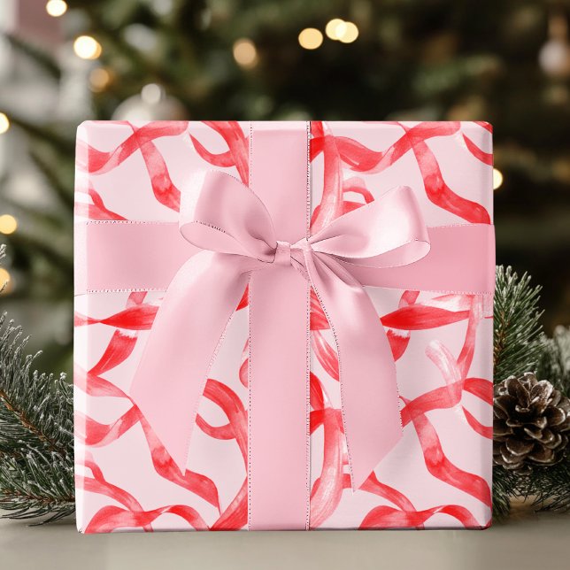 Blush Pink and Red Ribbon Presentpapper (Skapare uppladdad)