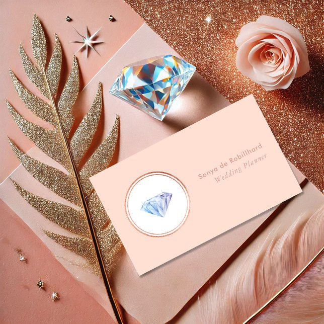 Blush Pink and Rose Gold Diamond Wedding Planner Visitkort (Skapare uppladdad)