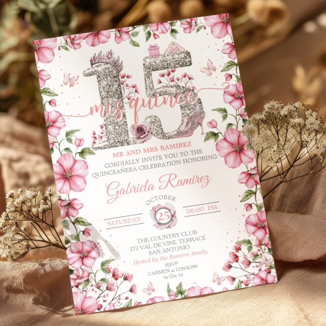 Blush Pink and Silver Tiara Mis Quince Quinceañera Inbjudningar (Skapare uppladdad)
