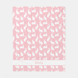Blush Pink And White Bunny Pattern With Name Fleecefilt
