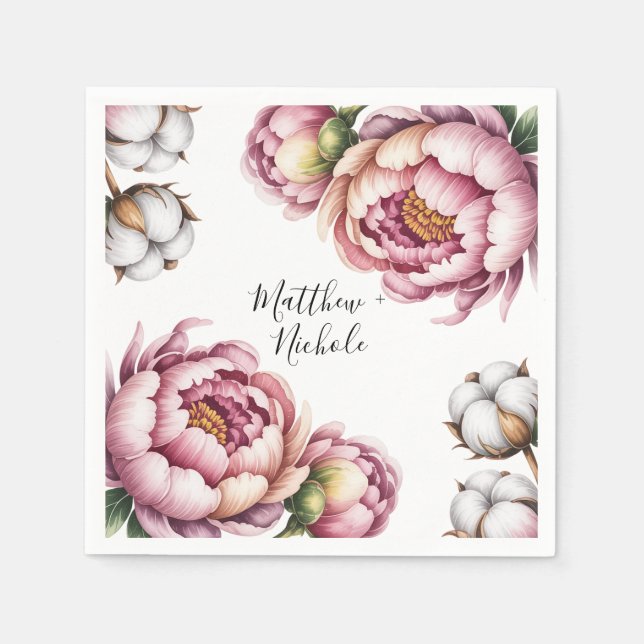 Blush Pink and White Cotton Wedding Pappersservett (Framsidan)