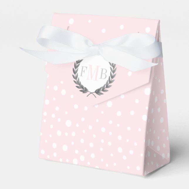 Blush pink and white polka dot pattern wedding fav presentaskar (Framsidan Sidan)