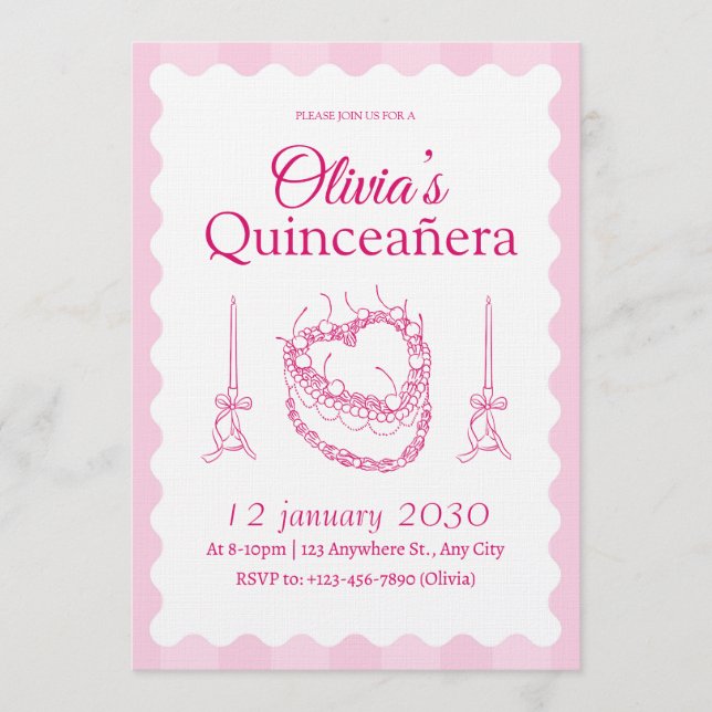 Blush Pink and White Quinceanera  Inbjudningar (Framsida)