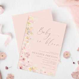Blush Pink Baby In Bloom Wildflower QR Baby Shower Inbjudningar