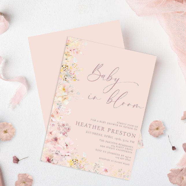 Blush Pink Baby In Bloom Wildflower QR Baby Shower Inbjudningar (Skapare uppladdad)