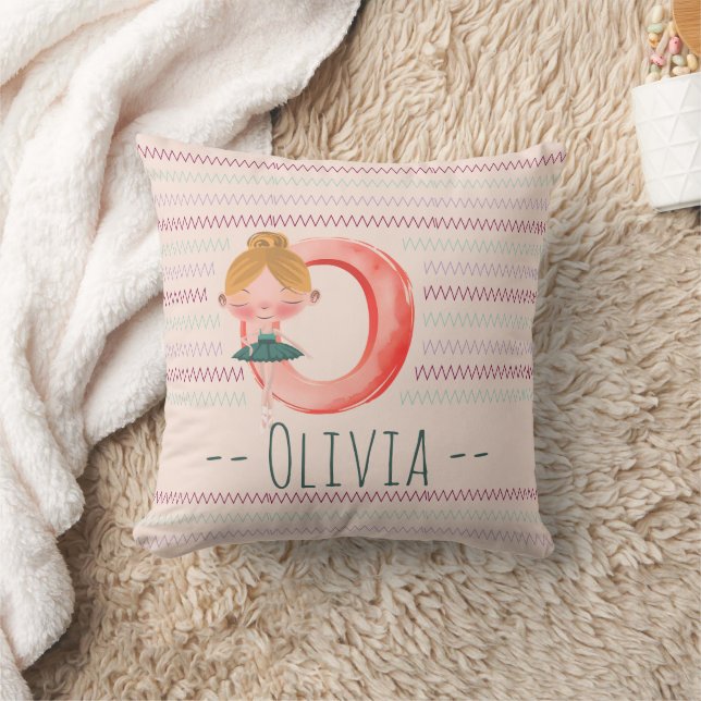 Blush Pink Ballerina Monogram O – Personalized Art Kudde (Filt)