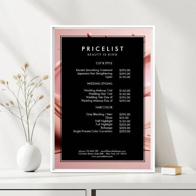 Blush Pink Beauty Salon Prislista Poster (Blush Pink Beauty Salon Price List Poster)
