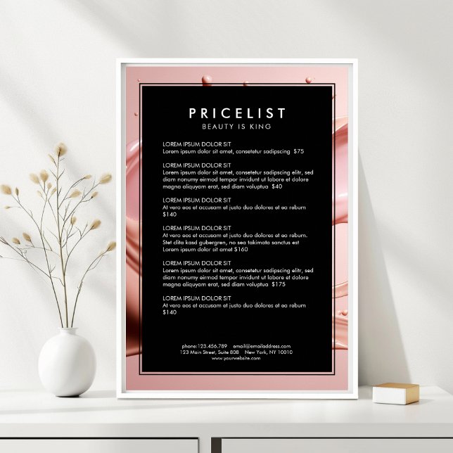 Blush Pink Beauty Salon Prislista Poster (Blush Pink Beauty Salon Price List Poster)