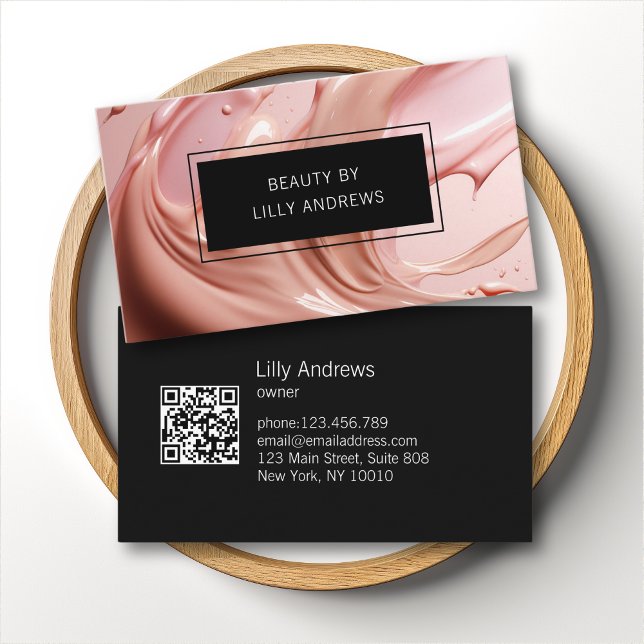 Blush Pink Beauty Salon QR Code Visitkort (Blush Pink Beauty Salon QR Code Business Card)