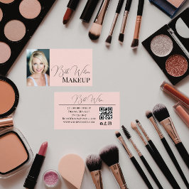 Blush Pink Black Modern Photo Makeup Business Card Visitkort