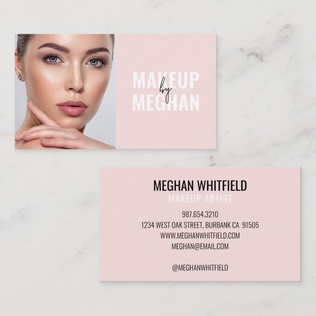Blush Pink Black Modern Photo Makeup Visitkort (Fram/baksida)