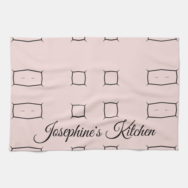 Blush Pink Black Personalized Geometric Minimal Kökshandduk (Horisontell)